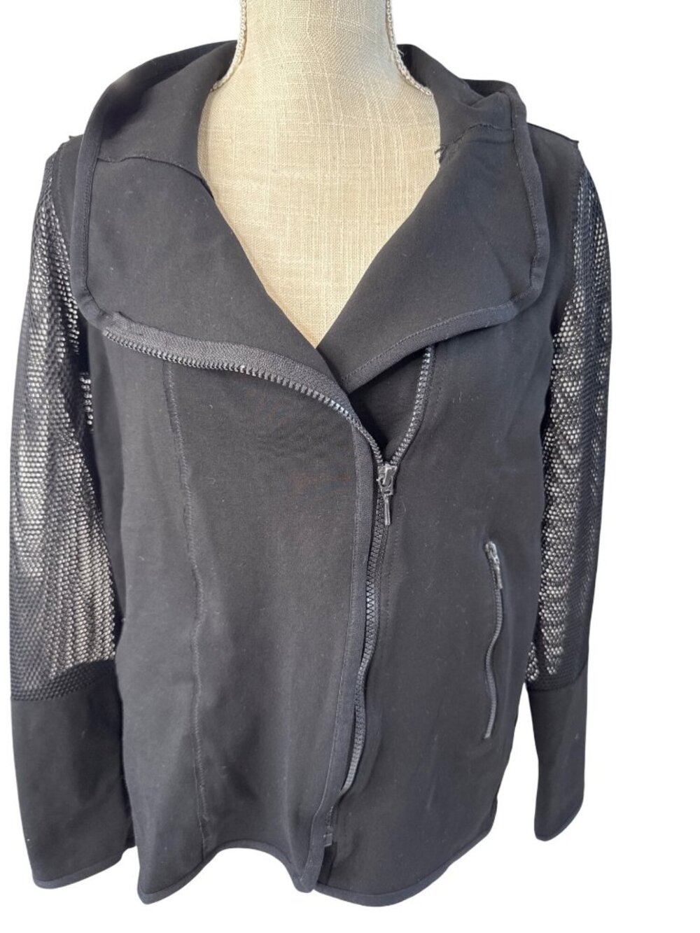 Elie Tahari Black Mesh Sleeve Moto Jacket Size S